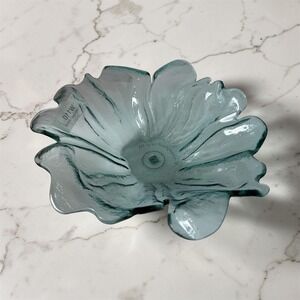 Annieglass Water Lily Serving Bowl – Hand Blown Aqua Art Glass (W110)